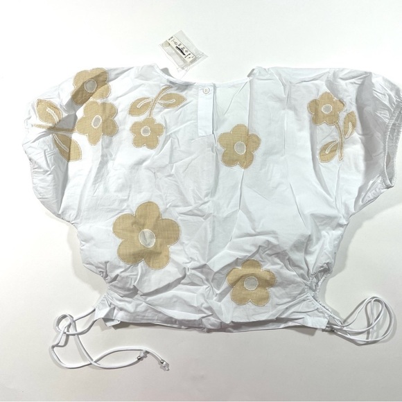 New Madewell Embroidered Poplin Puff Sleeve Cutout Crop Top - Picture 4 of 9